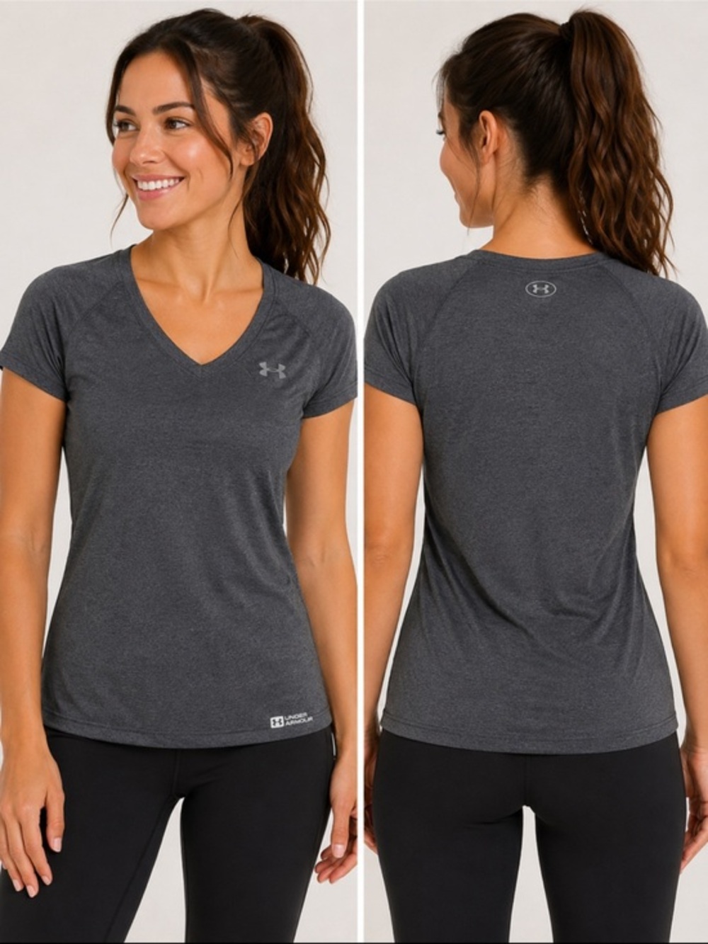 Under Armour Gray V-Neck Athletic T-Shirt Size Small